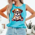 Cute Dog Puppy English Bulldog Reading Book Comfort Colors Tank Top Light Green Cute Dog Puppy English Bulldog Reading Book Comfort Colors Tank Top Light Green