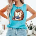 Cute Hedgehog Book Lover Readers Animal Reading Comfort Colors Tank Top Light Green