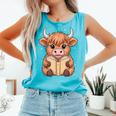 Cute Highland Cow Reading Book Comfort Colors Tank Top Light Green