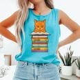 Cute Orange Tabby Cat Reading On Pile Of Books Comfort Colors Tank Top Light Green Cute Orange Tabby Cat Reading On Pile Of Books Comfort Colors Tank Top Light Green