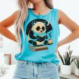 Cute Panda Reading Book Under Moon Bookworm Coffee Lover Comfort Colors Tank Top Light Green