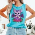 Cute Pastel Goth Bat Reading Book Comfort Colors Tank Top Light Green