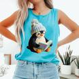 Cute Penguin Reading Book Faux-Crochet Print Comfort Colors Tank Top Light Green