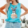 Cute Reading Bunny With Glasses Books Reader Book Bookworm Comfort Colors Tank Top Light Green