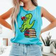 Dino Reading Read Reading Librarian Book Men Boys Kids Comfort Colors Tank Top Light Green