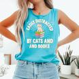 Easily Distracted By Cats & Books Tee Reader Book Worm Comfort Colors Tank Top Light Green