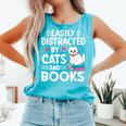 Easily Distracted By Cats And Books Cute Cat And Book Lovers Comfort Colors Tank Top Light Green
