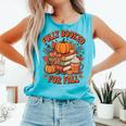 Fully Booked For Fall Books Pumpkin Autumn Thanksgiving Comfort Colors Tank Top Light Green