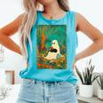 Groovy Ghost Reading Book Cat Halloween Ghost Teacher Comfort Colors Tank Top Light Green