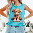 Highland Cow Reading Book Bookworm Comfort Colors Tank Top Light Green Highland Cow Reading Book Bookworm Comfort Colors Tank Top Light Green