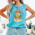 Highland Cow Reading Book Floral Bookworm Comfort Colors Tank Top Light Green