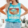 Just A Boy Who Loves Books Reading Bookworm Boys Kids Comfort Colors Tank Top Light Green