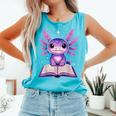 Kawaii Axolotl Cute Axolotls Reading Book Comfort Colors Tank Top Light Green