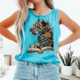 Leopard Book Flower Comfort Colors Tank Top Light Green