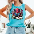 Octopus Reading Book Coffee Lover Bookaholic Bookworm Reader Comfort Colors Tank Top Light Green