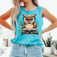 Owl Reading A Book Perched On A Branch Bookworm Comfort Colors Tank Top Light Green