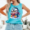Penguin Reading a Book Animal Comfort Colors Tank Top Light Green