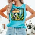 Rabbit Reading Book Under Large Mushroom Easter Bandana Comfort Colors Tank Top Light Green