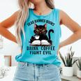 Read Banned Books Drink Coffee Fight Evil Retro Cat Comfort Colors Tank Top Light Green