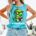 Readasaurus Reading Dinosaur Book Reader Bookworm Comfort Colors Tank Top Light Green
