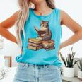 Reading Cat Book Lover Comfort Colors Tank Top Light Green