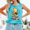 Reading Cat Books Cute Comfort Colors Tank Top Light Green