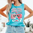 Retro Read Your Heart Out Valentine's Day Teacher Book Lover Comfort Colors Tank Top Light Green