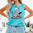 Skeleton Reading Book Floral Dark For Book Lovers Comfort Colors Tank Top Light Green