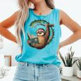 Sloth Reading a Book Lazy Sloth Bookworm Comfort Colors Tank Top Light Green