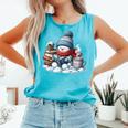 Snowman Reading Books Lovers Librarian Bookworm Christmas Comfort Colors Tank Top Light Green