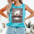 Totally Weird Tees Cat Library Book Reading Literary Comfort Colors Tank Top Light Green