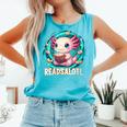 Women's Readsolotl Kawaii Axolotl Reading Book Lover Comfort Colors Tank Top Light Green