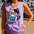 Adorable Book Lover Calico Cat With Reading Glasses Cute For Men Women Kids Comfort Colors Tank Top Lagoon