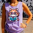 Adorable Book Lover Maine Coon Cat With Reading Glasses Cute Comfort Colors Tank Top Lagoon