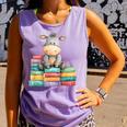 Adorable Donkey With Heart Sitting On Colorful Book Stack Comfort Colors Tank Top Lagoon