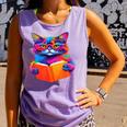 Cat Book Shirt Colorful Cat Reading Book Comfort Colors Tank Top Lagoon