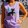 Cat Midcentury With Book And Coffee Atomic Age Mid Century Comfort Colors Tank Top Lagoon