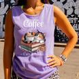 Coffee Cats And Books Cozy Calico Reader Love Cute Cat Comfort Colors Tank Top Lagoon