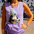 Cute Penguin Reading Book Faux-Crochet Print Comfort Colors Tank Top Lagoon