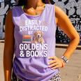 Easily Distracted By Goldens & Books Golden Retriever Dog Comfort Colors Tank Top Lagoon
