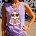 Ghost Reading Book Halloween Cat Lover Comfort Colors Tank Top Lagoon