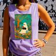 Groovy Ghost Reading Book Cat Halloween Ghost Teacher Comfort Colors Tank Top Lagoon