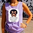 Just a Girl Who Loves Books Messy Bun Black Women Reading Comfort Colors Tank Top Lagoon