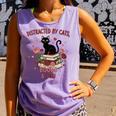 Women's Cat Books Romantic Floral Aesthetic Book Lover Cat Owner Comfort Colors Tank Top Lagoon