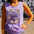 Women's She Blooms Among The Pages Women Mom Wife Floral Book Lover Comfort Colors Tank Top Lagoon