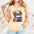 Adorable Book Lover Bulldog With Reading Glasses Cute Raglan Baseball Tee Comfort Colors Tank Top Grey