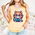 Adorable Book Lover Maine Coon Cat With Reading Glasses Cute Comfort Colors Tank Top Grey
