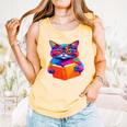 Cat Book Shirt Colorful Cat Reading Book Comfort Colors Tank Top Grey