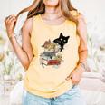 Cat And Books Flowers Reading Club Cat Lover Bookworm Comfort Colors Tank Top Grey