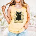 Cat Reading Book Flowers Comfort Colors Tank Top Grey Cat Reading Book Flowers Comfort Colors Tank Top Grey